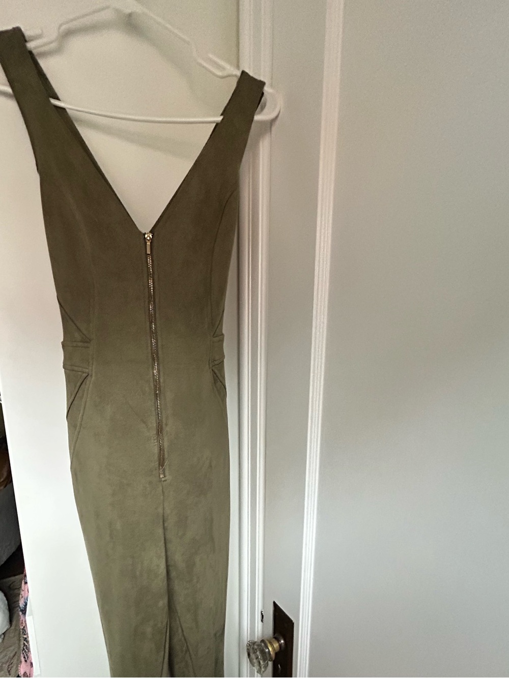 bebe Olive Green V-Neck Jumpsuit with Front Zip